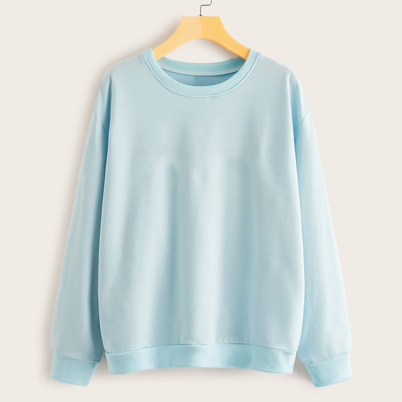 

Solid Crew Collar Drop Shoulder Sweatshirt, Blue pastel
