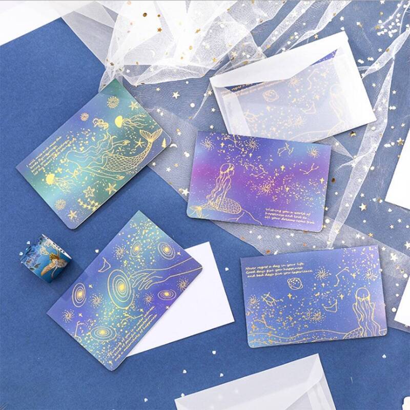 

1pc Mermaid Bronzing Greeting Card With 1pc Envelope