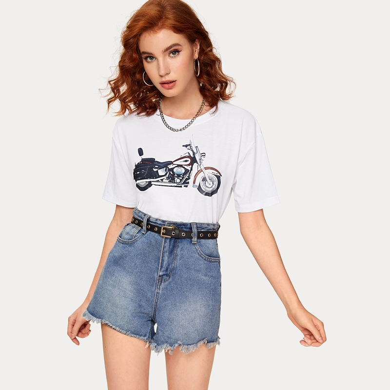 

Motorcycling Print Short Sleeve Tee, White