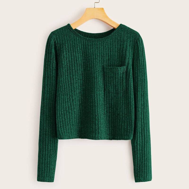 

Solid Pocket Front Ribbed Tee, Green