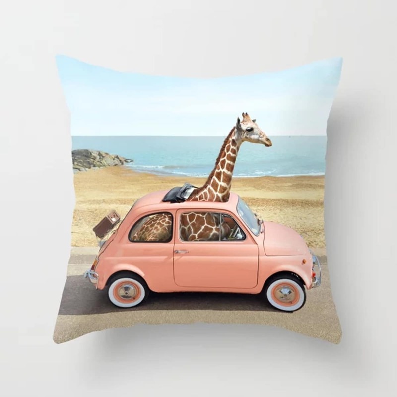 

Giraffe In The Car Print Cushion Cover, Multicolor