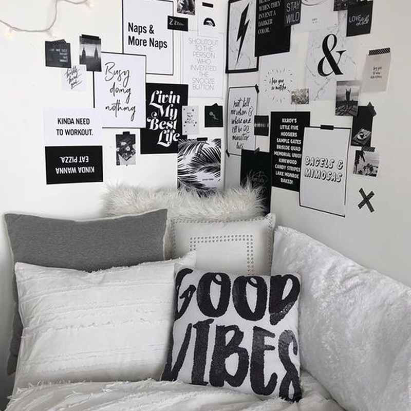 

1pc Slogan Print Cushion Cover, Black and white