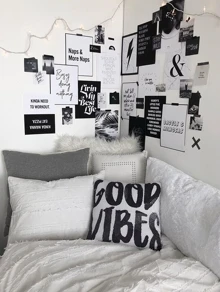 1Pc Slogan Print Cushion Cover, Simple Throw Pillow Case, Pillow Insert Not Include, For Sofa Decor Bedroom Room Stuff - Black and White - View 1