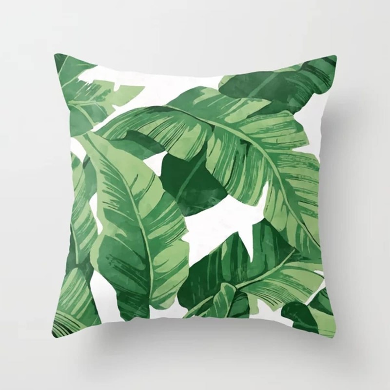 

Tropical Leaf Print Cushion Cover, Green