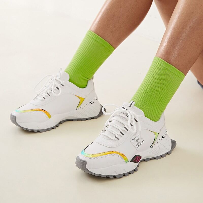 

Lace-up Front Leopard Detail Chunky Sneakers, White
