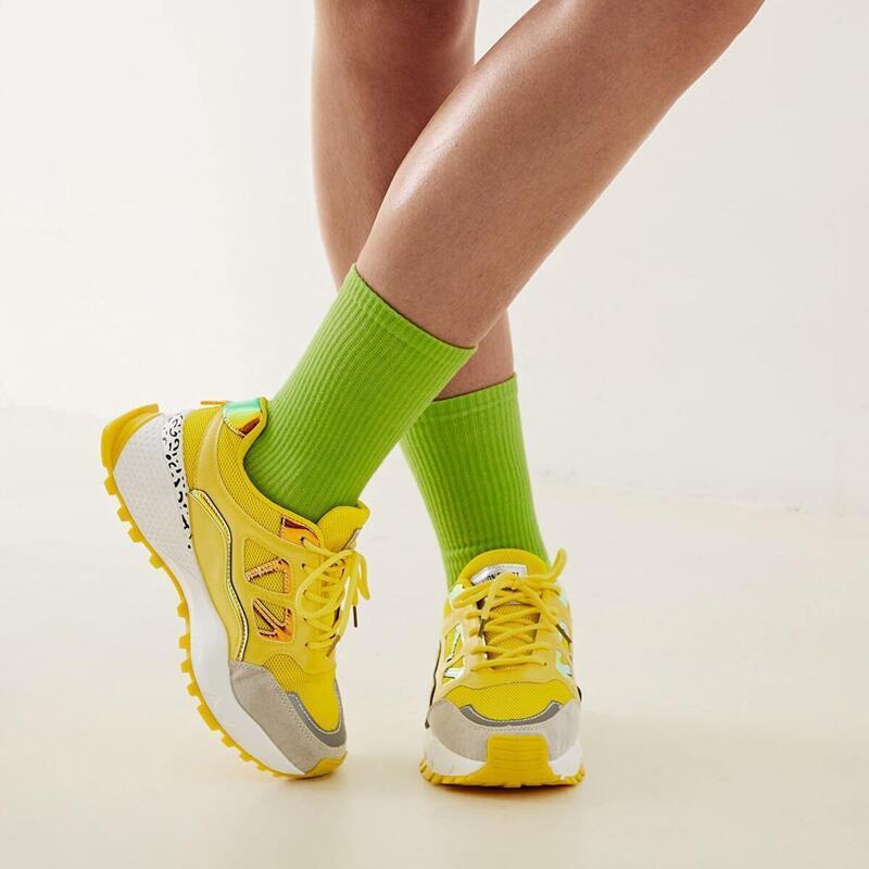 

Lace-up Front Mesh Panel Chunky Sneakers, Yellow