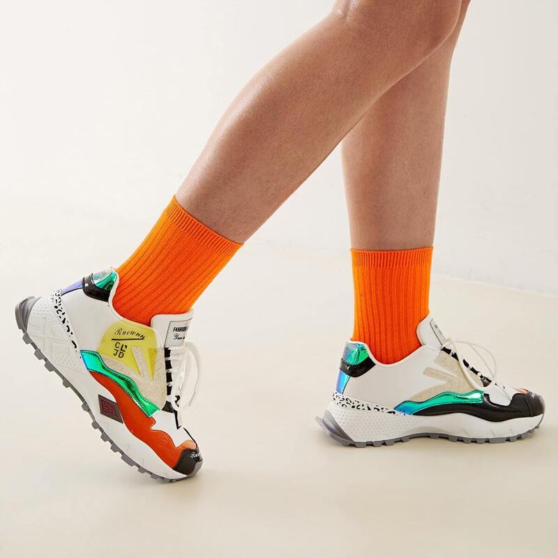 

Lace-up Front Leopard Detail Chunky Sneakers, Multicolor
