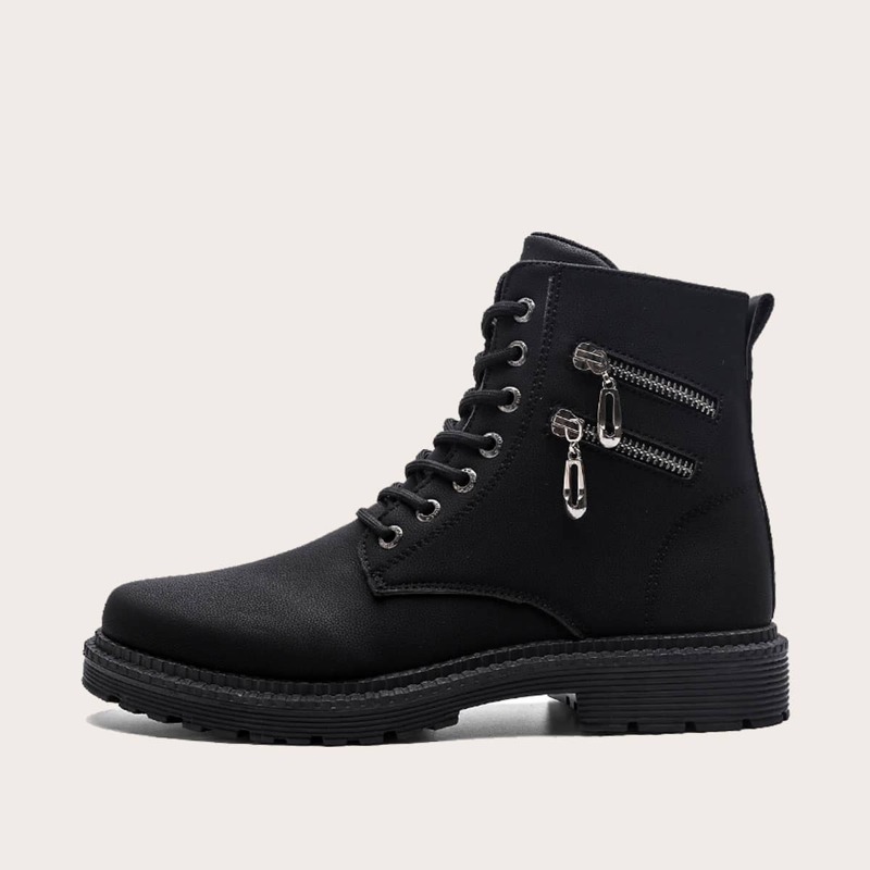 

Guys Double Zipper Lace Up Boots, Black