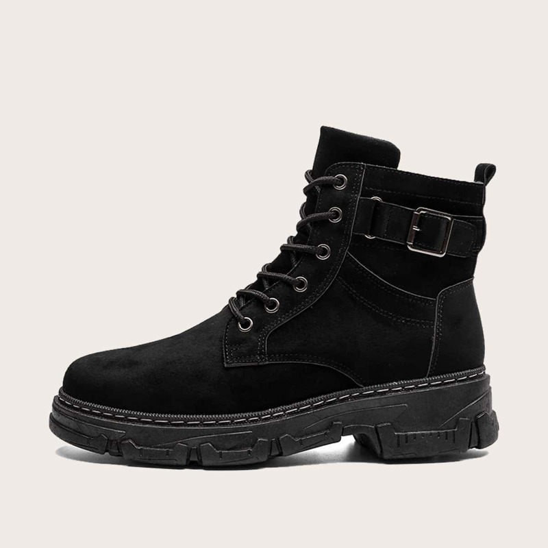

Guys Buckle Side Lace Up Ankle Boots, Black