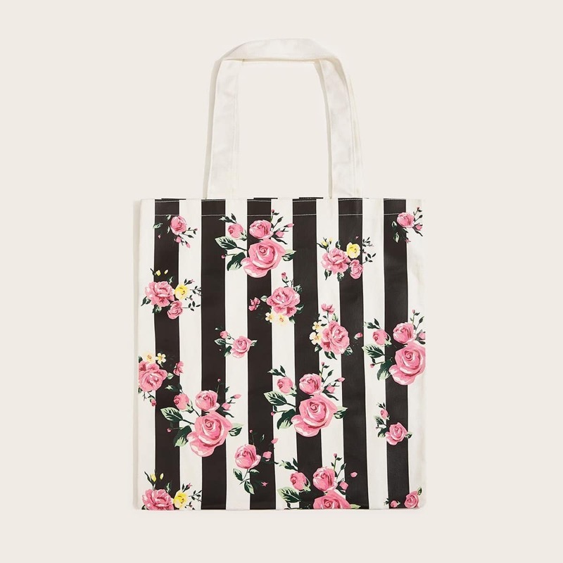 

Striped & Floral Print Shopper Bag, Multicolor
