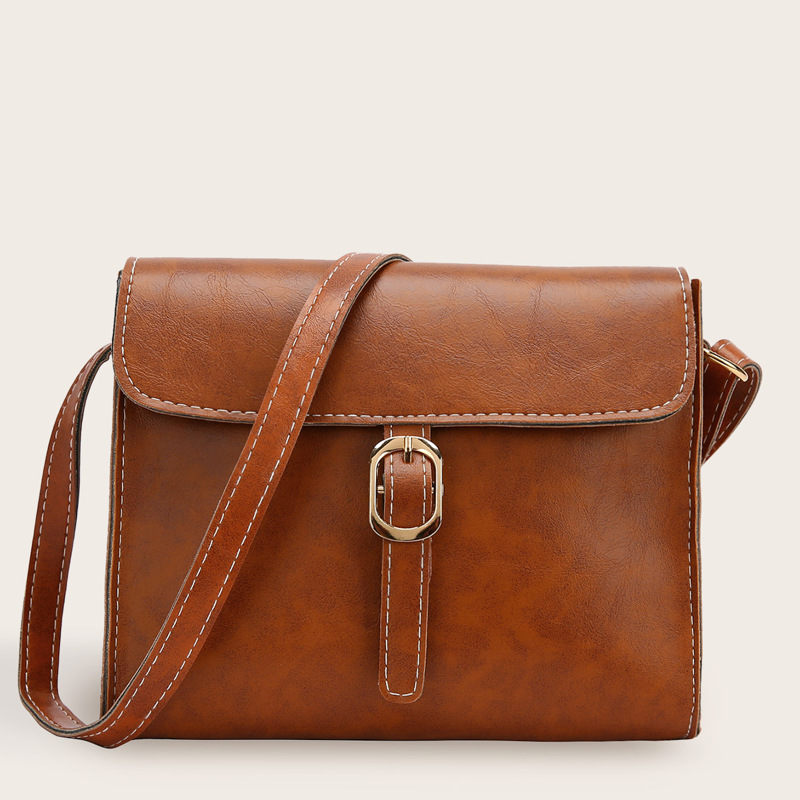 

Stitch Trim Buckle Belt Flat Bag, Brown