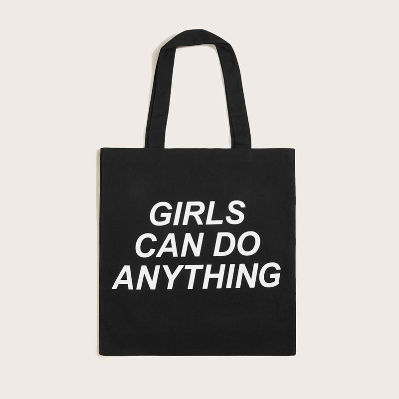 

Slogan Print Shoulder Bag, Black
