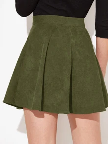 SHEIN EZwear Buttoned Front Cord Skater Skirt - Army Green - View 2