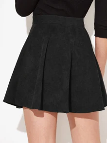 SHEIN EZwear Button Up Flare Corduroy Skirt - Black - View 2