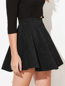 SHEIN EZwear Button Up Flare Corduroy Skirt - Black - View 5