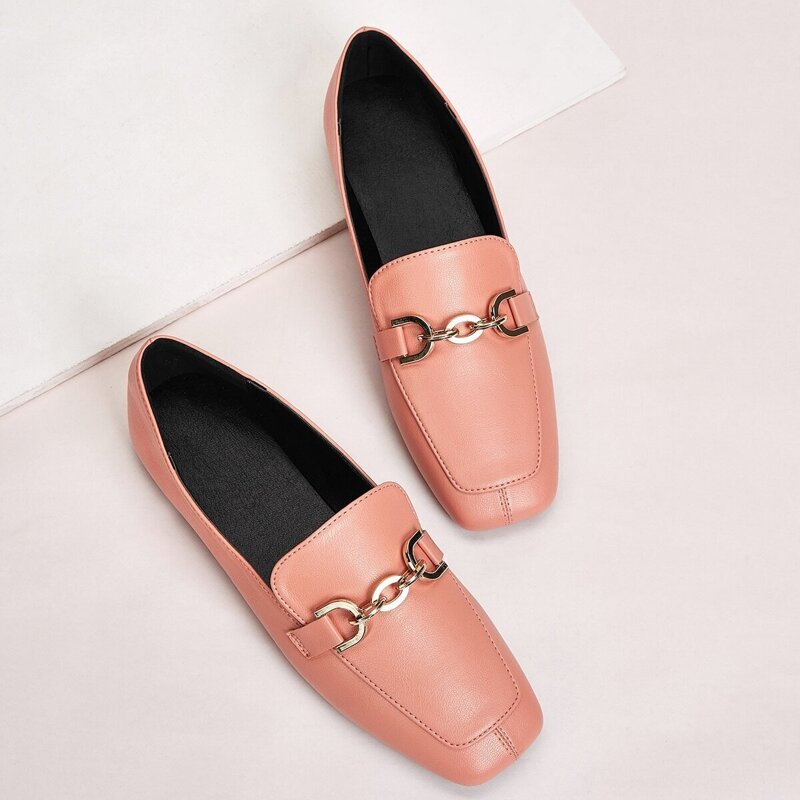 

Square Toe Metal Link Loafer Flats, Orange