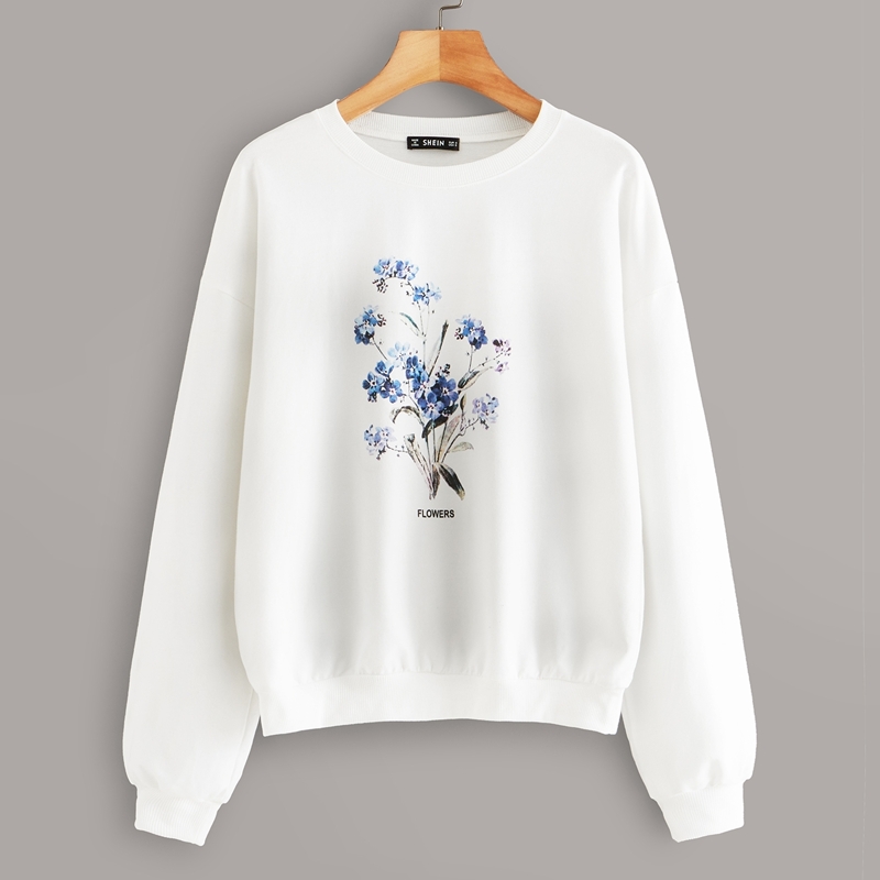 

Flower Print Pullover, White