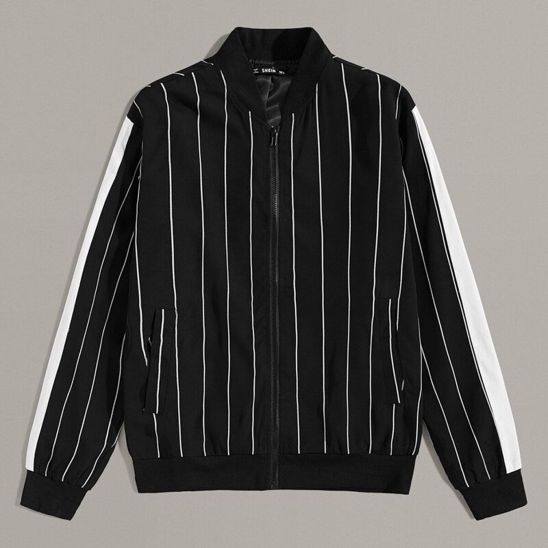 

Guys Zip Up Striped Bomber Jacket, Black