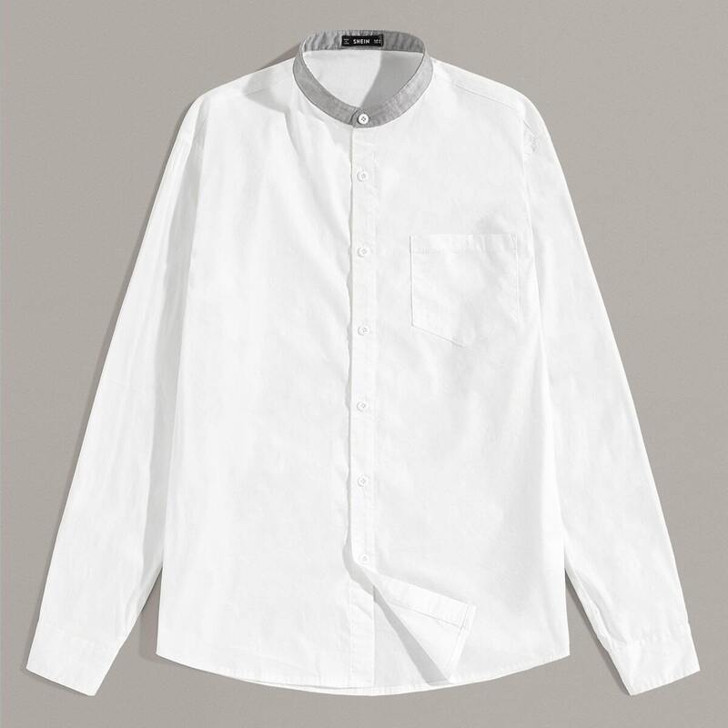 

Guys Pocket Front Mock-neck Shirt, White