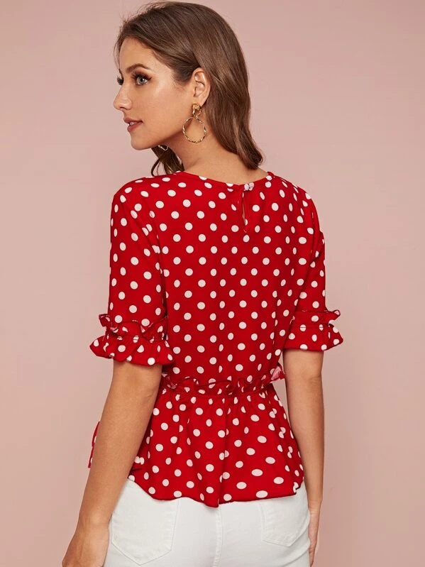 red polka dot peplum top