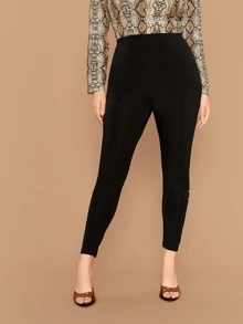 SHEIN Privé Plus Studded Detail Leggings Without Belt - Black - View 3