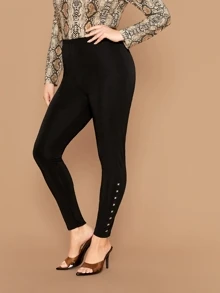 SHEIN Privé Plus Studded Detail Leggings Without Belt - Black - View 1