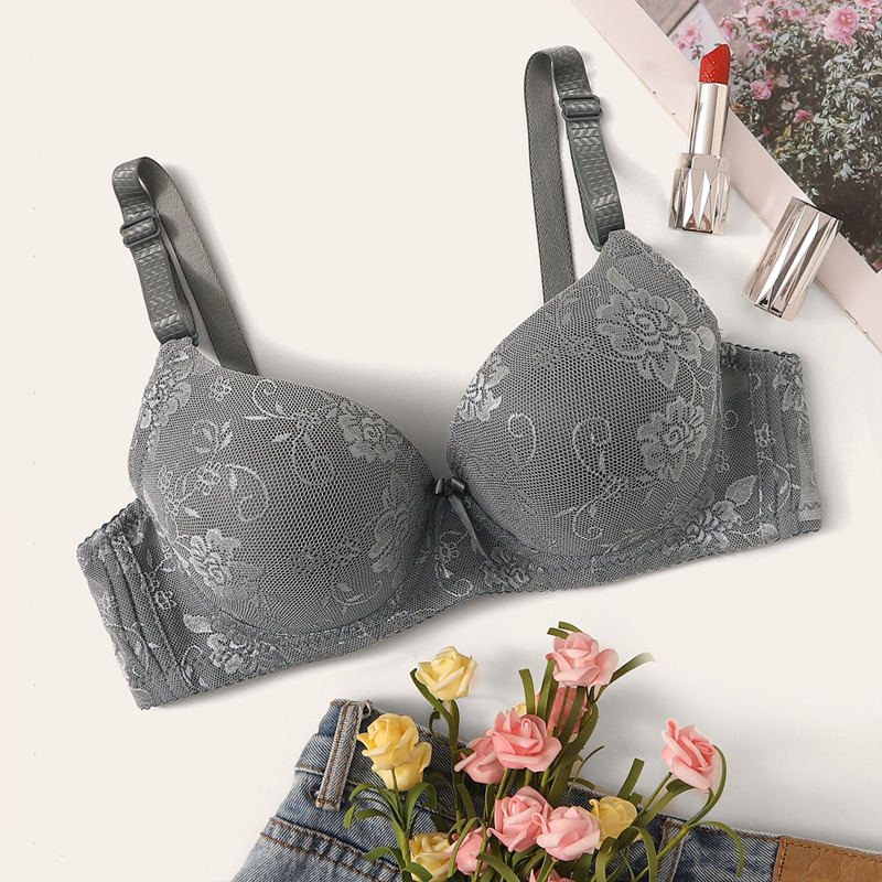 

Floral Lace Underwire Bra, Grey