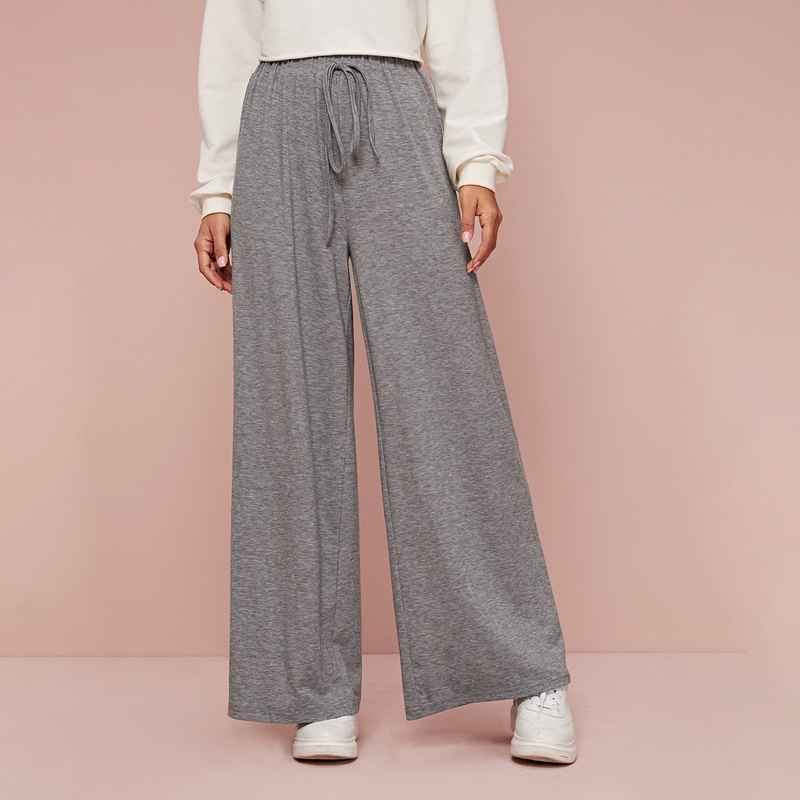 

Tie Waist Wide Leg Heather Grey Pants