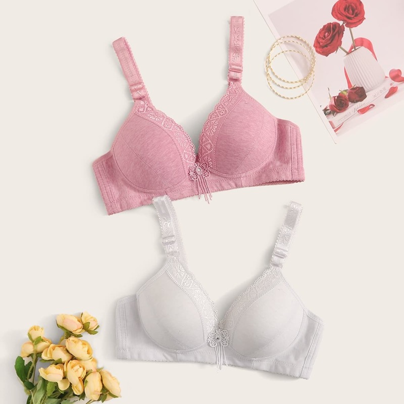 

2pack Lace Trim Bra Set, Multicolor