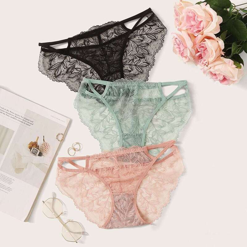 

3pack Floral Lace Cut-out Panty Set, Multicolor