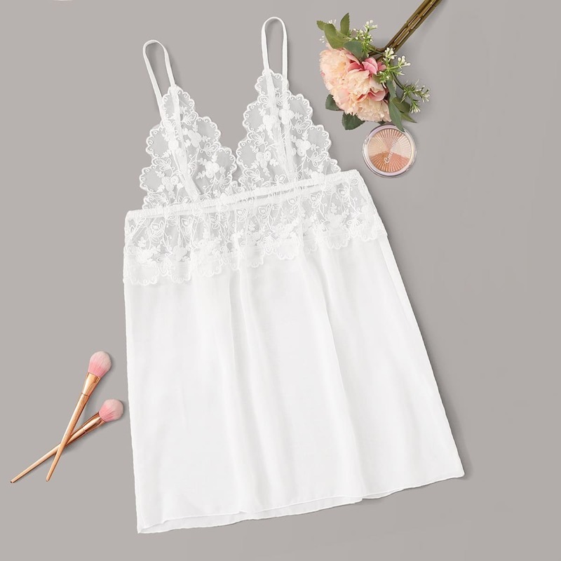 

Floral Lace Sheer Slips, White