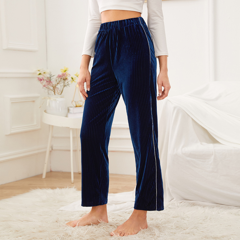 

Contrast Binding Velvet Sleep Pants, Navy