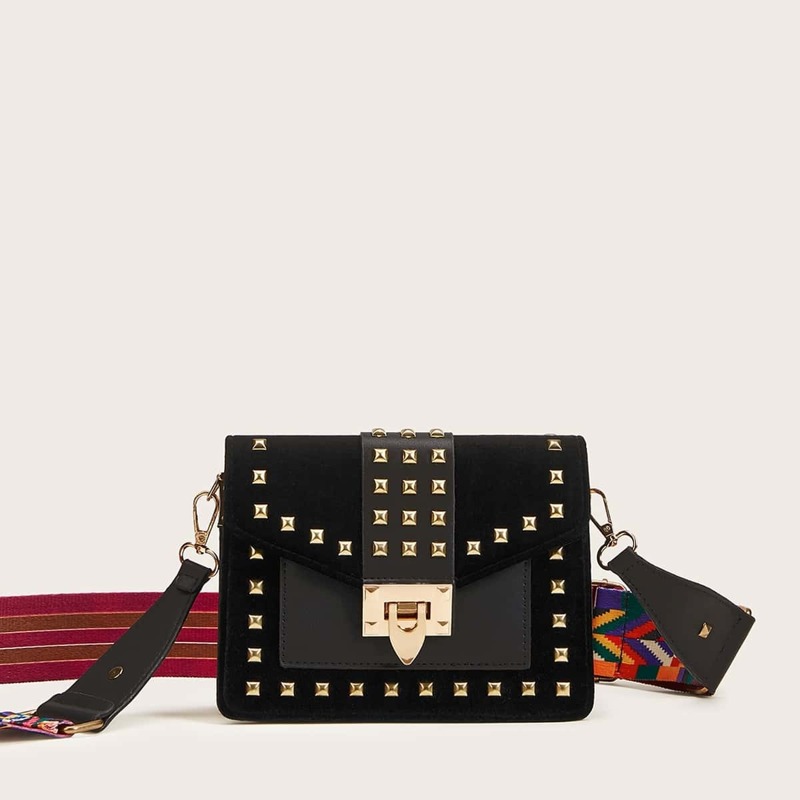 

Studded Decor Crossbody Bag, Black