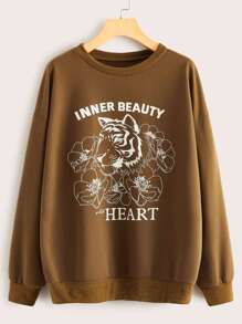 Letter & Tiger Print Sweatshirt