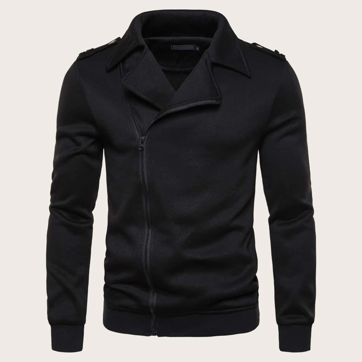 

Guys Lapel Neck Zip Up Hoodie, Black