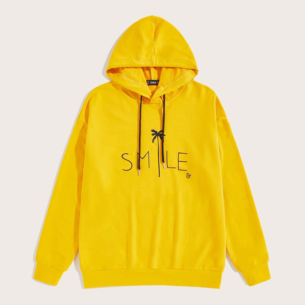 

Guys Letter and Tropical Print Drawstring Hoodie, Yellow bright