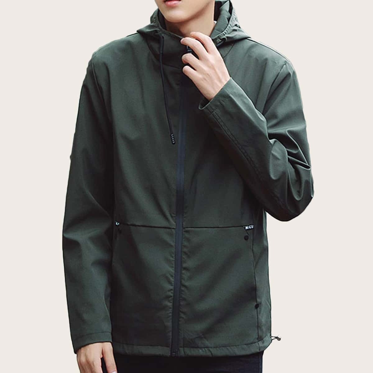 

Guys Zip Up Drawstring Hooded Jacket, Army green