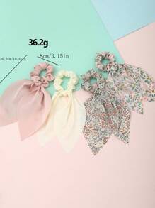 4pcs/Set Girls' Spring Floral Scrunchies With Streamers - Multicolor - View 3