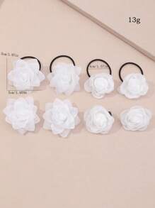 8pcs/Set White Flower Design Hair Clip & Elastic Hair Tie Combination For Girls - White - View 5