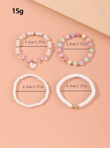 4pcs/Set Girls' Colorful Bead & Clay Flower Beaded Bracelet Set - Multicolor - View 2