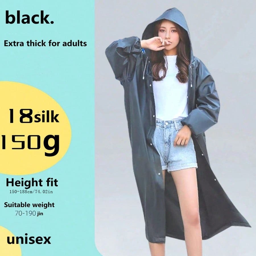 1pc Thickened EVA Transparent Long Rainproof NonDisposable Raincoat