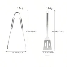 3pcs/Set Stainless Steel Barbecue Tool Set, Including Bbq Spatula, Bbq Fork And Bbq Tongs - Black - View 2