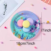 10 Piezas De Platos De Cena Desechables Con Patrón De Cola De Sirena Para Fiestas - Azul - Ver 4