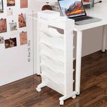 Mobile On Wheels Classroom Desk Side Book Shelf, Desk Book Stand, Book Storage Bag Hanger, Reading & Study Desk Organizer For Students - White - View 2