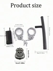 5 件套警察服装套装、警察制服、警察角色扮演配件，包括手铐、对讲机、警徽、口哨（对讲机型号随机）、节日派对装饰道具 - 彩色 - 查看 5