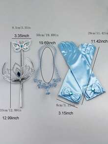 4 件組兒童藍色藍寶石皇冠、仙女魔杖、公主手套、水晶鞋、項鍊套裝適合表演、派對、婚禮、角色扮演 - 藍色 - 查看 2