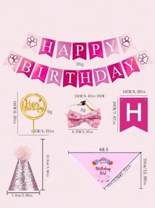 Set de accesorios para fiesta de cumpleaños de mascotas de 31 piezas, incluye pancarta de cumpleaños, globo, sombrero para mascotas y bandana, pajarita - Rosa - Ver 4