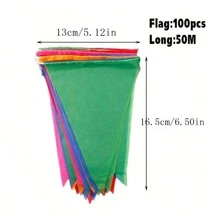 100pcs Multicolor Triangle Pennants, 50m Total Length, Outdoor Party Decoration Flags For Wedding, Birthday, Festival, Celebration,