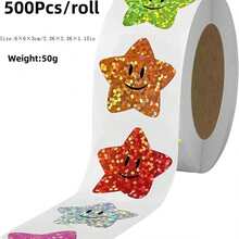 500 Stickers/Roll 2.5cm Self-Adhesive Star & Smiling Face Stickers For Reward Chart Decorative Labels - Multicolor - View 5