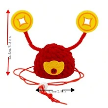 5-15kg Pet Chinese New Year Handmade Lucky Red & Yellow Prosperity Hat, Suitable For Cats & Small Dogs, Photo Prop